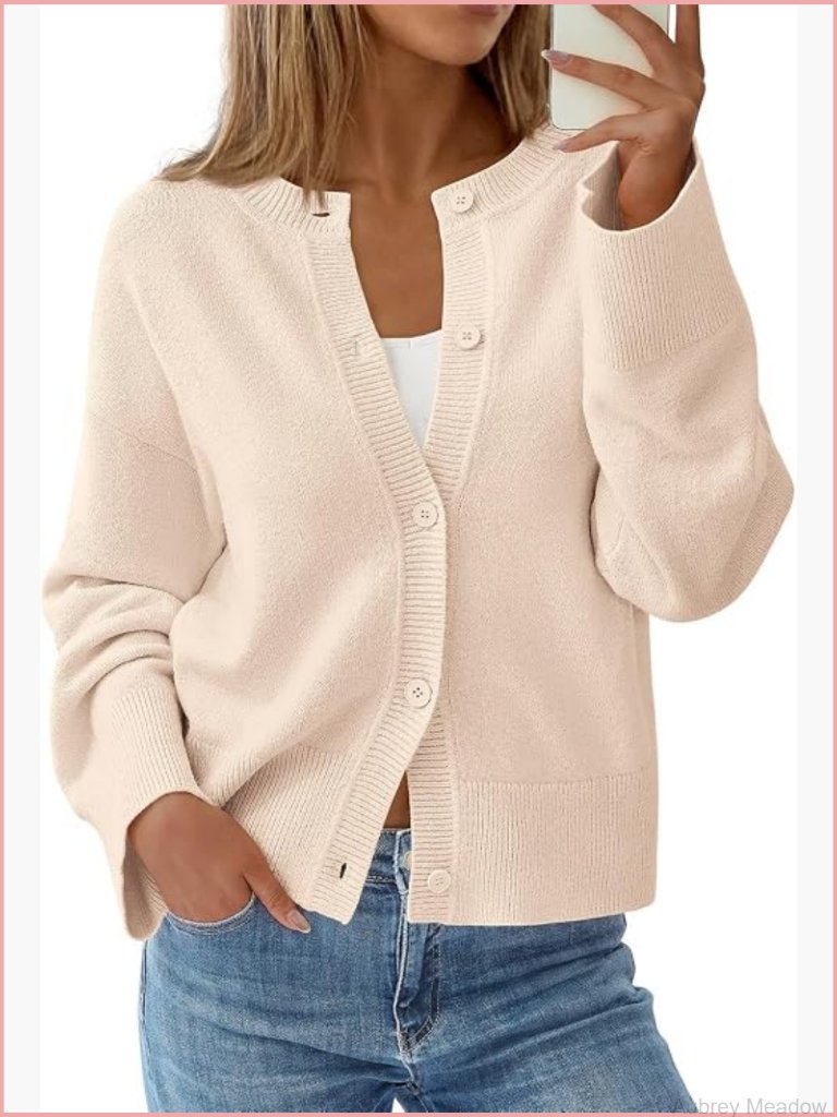 Oversized Puff Sleeve Button Up Cardigan Sweater Chunky Knit Fall Spring